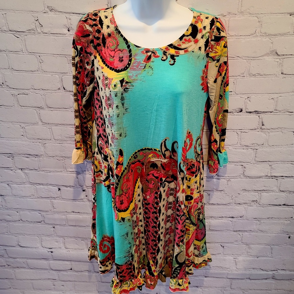 Honeyme Ruffle Long SleeveMulti Print Dress Size S